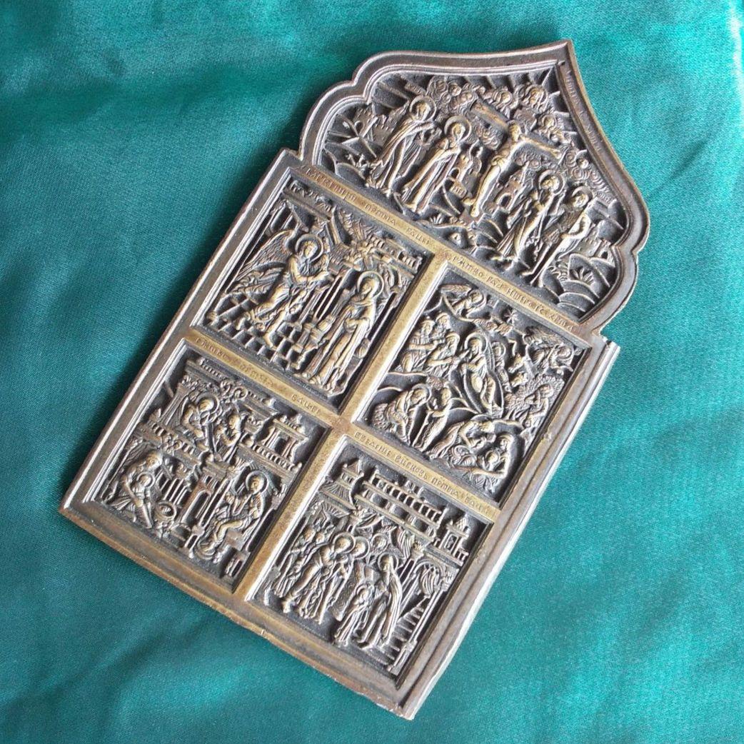 ロシア正教 金属板イコン キリストの生涯図 19世紀宗教的アート 金属工芸