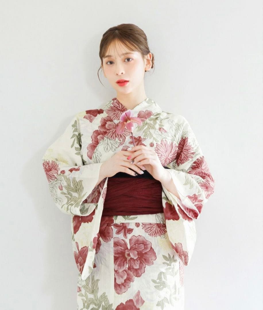 美品！Dita 浴衣セット 夏の牡丹重ね 花柄 しわ兵児帯 2025年