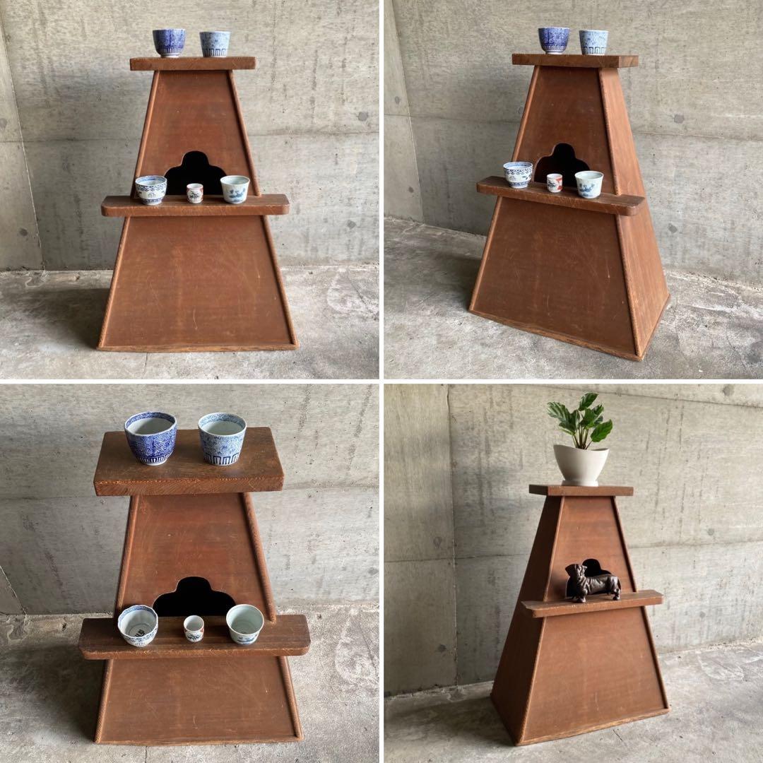 古い味のある大きな踏み台 置物台 花台 飾り棚 ラック 大型 特大 木製 レトロ