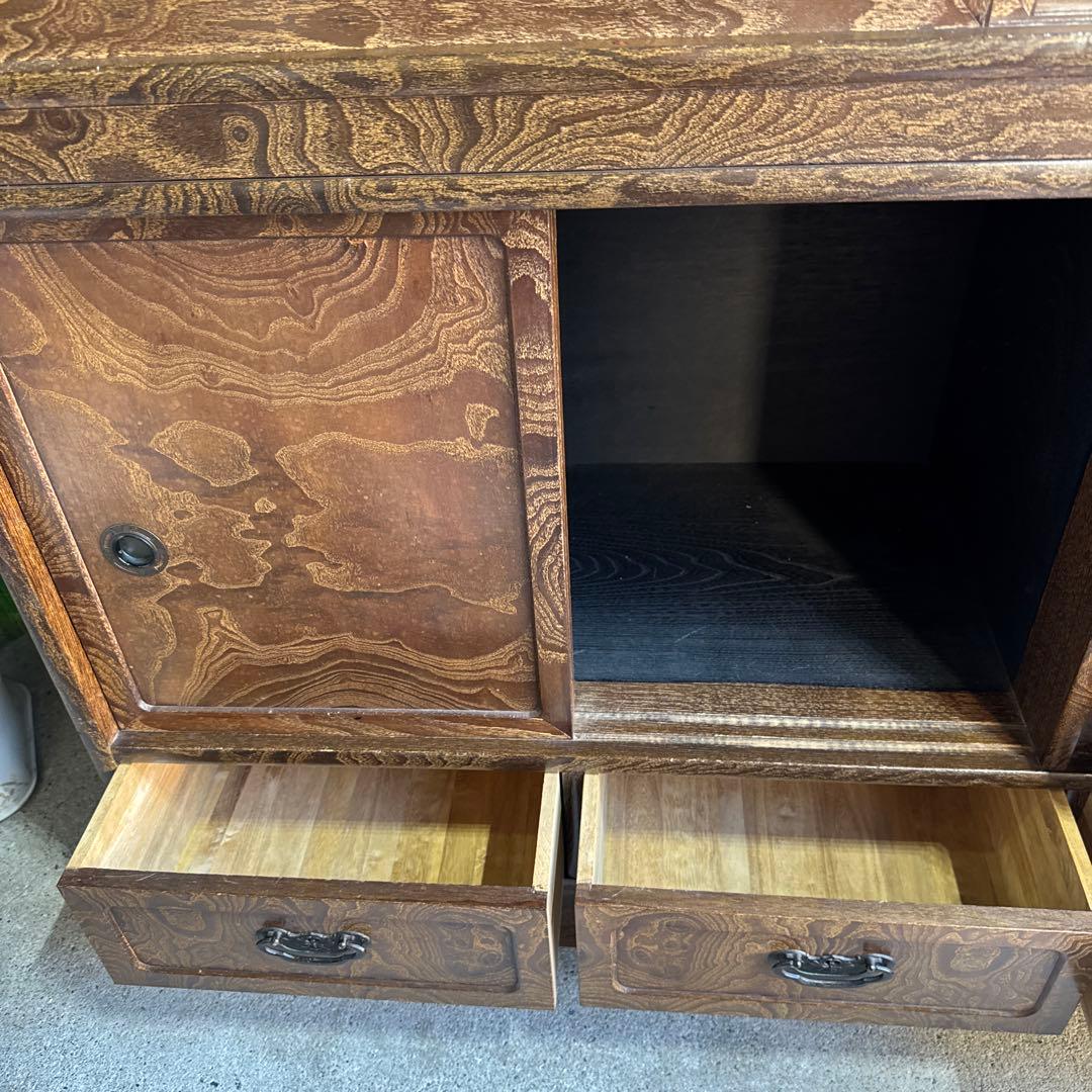 木製ダークブラウン箪笥 ガラス扉付き　和ダンス　チェスト