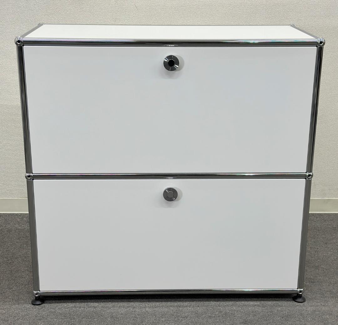 ■USMハラー■キャビネット　1列2段　白　鍵なし　オフィス　リビング　収納