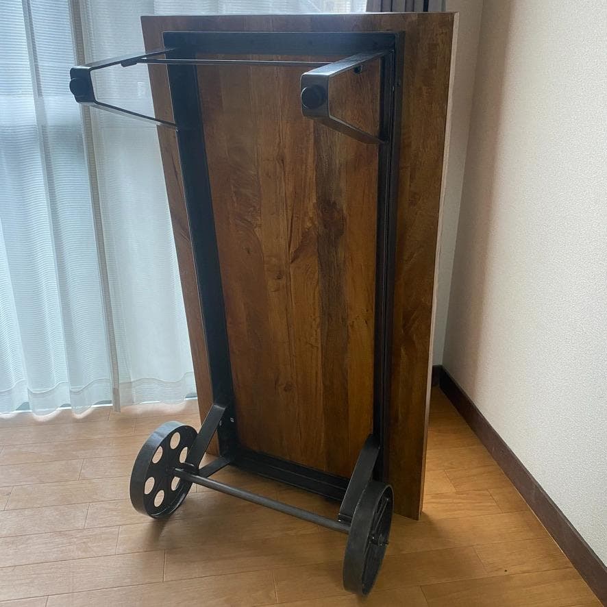 トロリーテーブル センターテーブル ローテーブル レトロ系 木製 鉄車輪付き