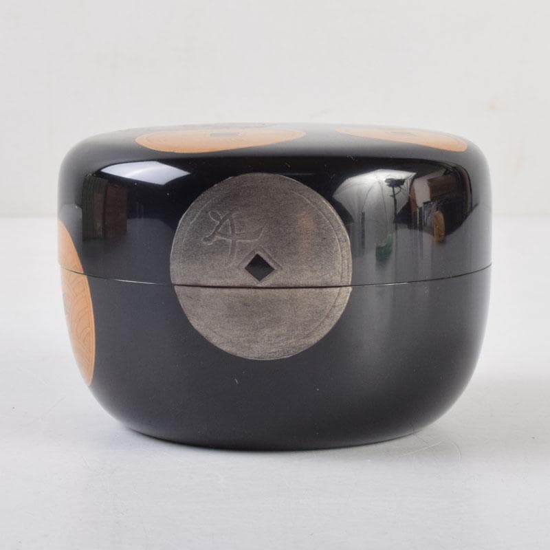 茶道具　蒔絵師　勝太郎造　古銭蒔絵　大平棗　共布共箱　V　8658