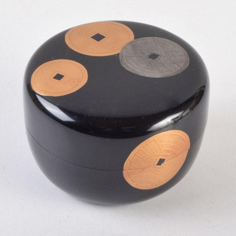 茶道具　蒔絵師　勝太郎造　古銭蒔絵　大平棗　共布共箱　V　8658