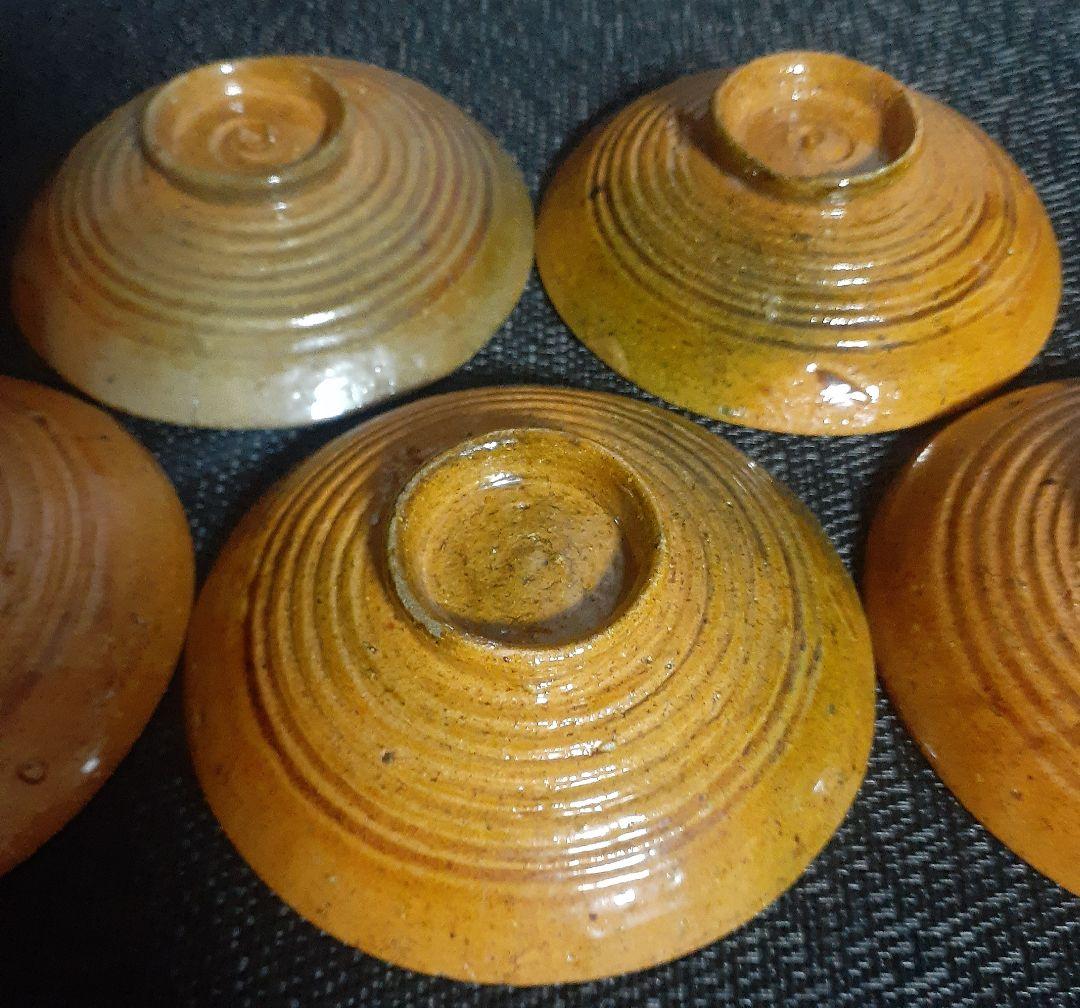 【時代古作品】明治時代　大樋焼　見込みに【寿】字　小皿　菓子皿　5客　茶道具