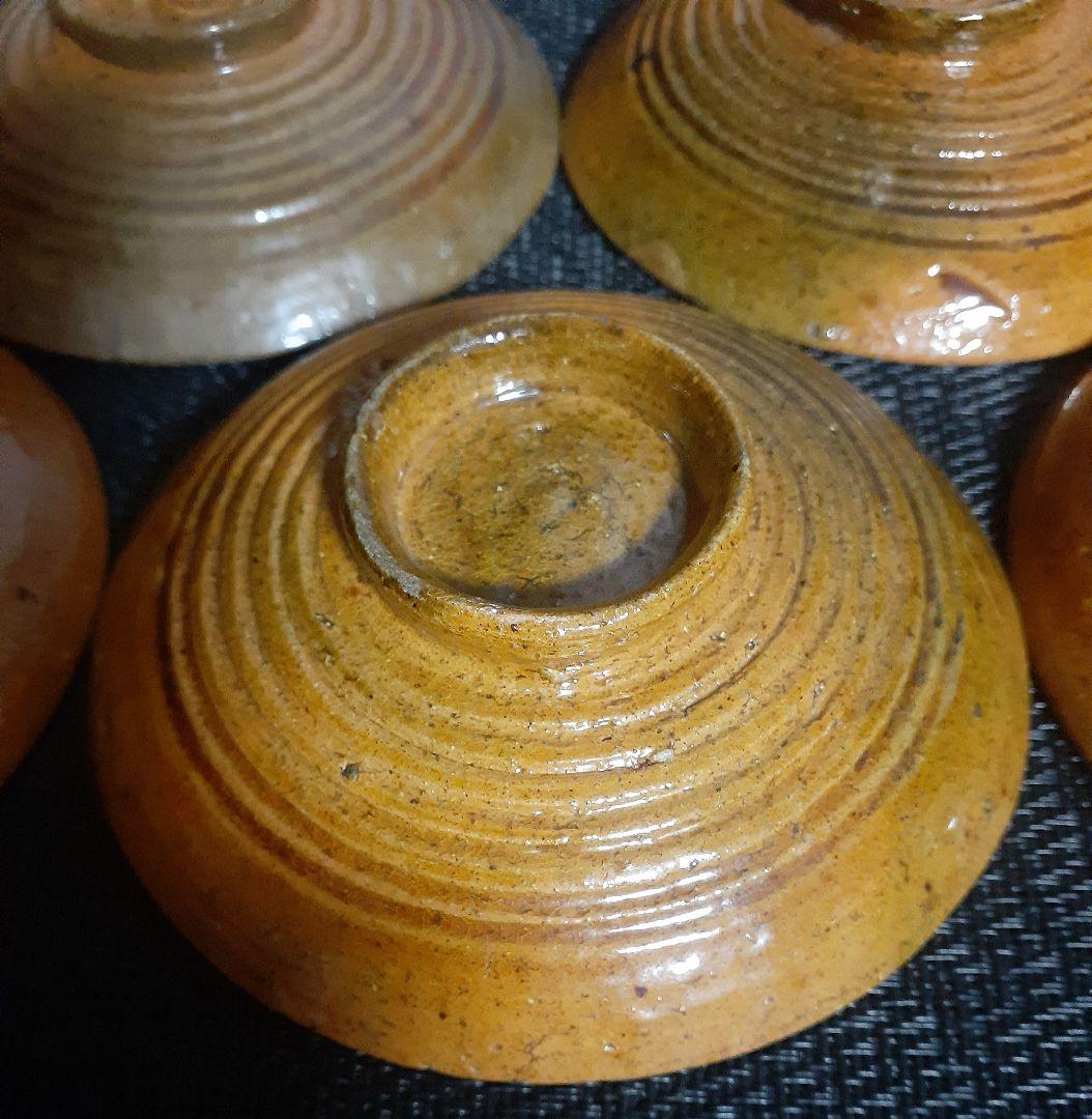 【時代古作品】明治時代　大樋焼　見込みに【寿】字　小皿　菓子皿　5客　茶道具