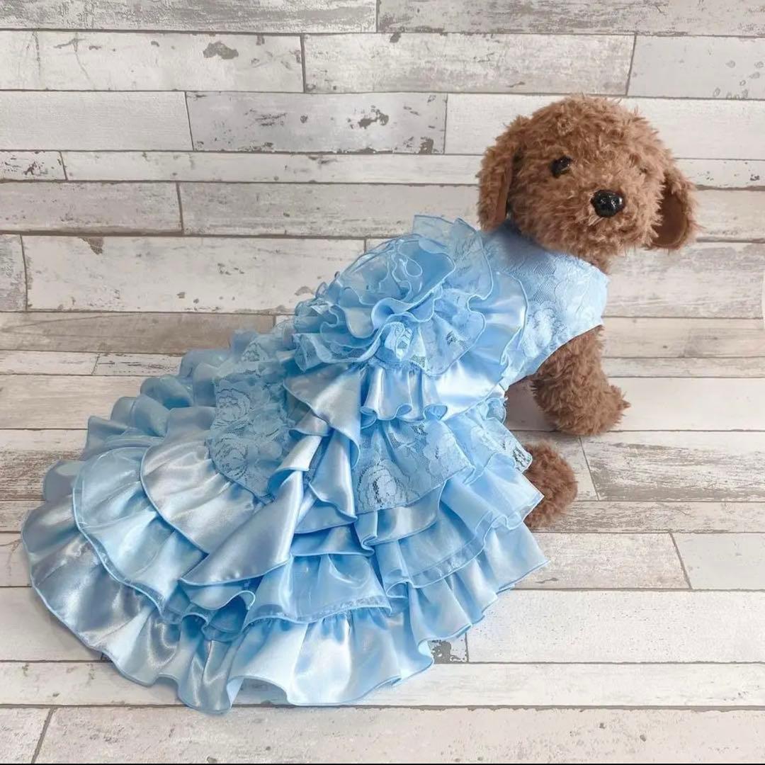 犬のウェディングドレス✨カラードレス 水色 M