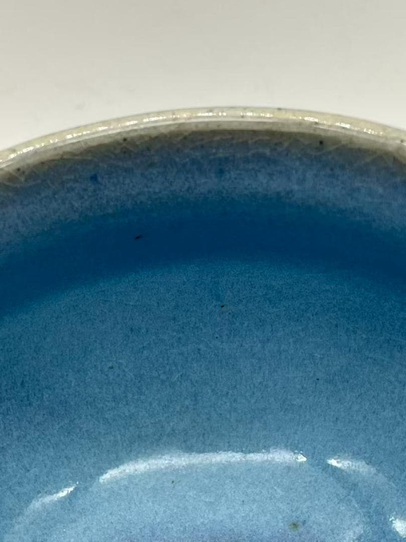 明时代 鈞窯　青磁 澱青月白釉紫斑 双糸耳香炉 水丞 香炉　茶道具(A-91)