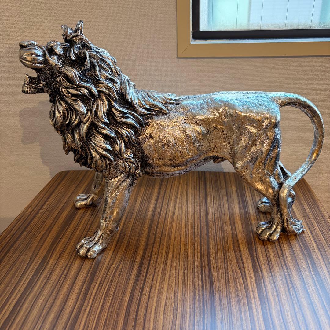 ライオン 彫刻 シルバー マツコ会議 置物 オブジェ アンティーク