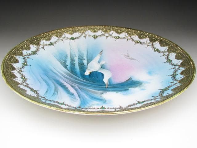 オールドノリタケ 金盛りジュール カモメ絵 プレート 27cm