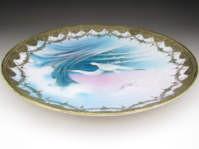 オールドノリタケ 金盛りジュール カモメ絵 プレート 27cm