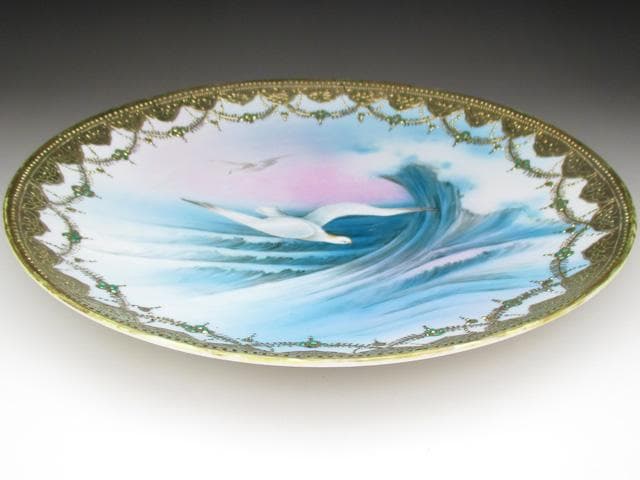 オールドノリタケ 金盛りジュール カモメ絵 プレート 27cm