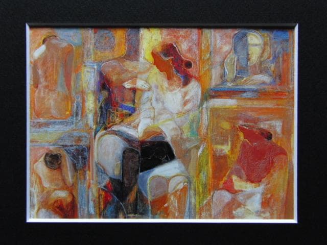 斎藤静輝、人々、希少画集画、新品高級額・額装付、状態良好