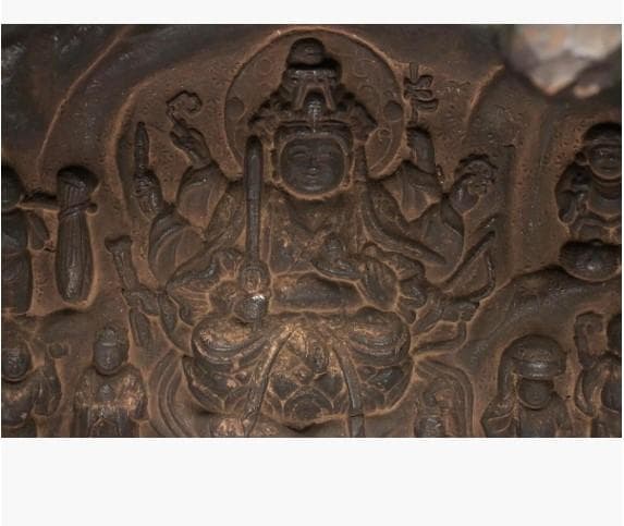 ◆『 大佛師 法橋運長作「弁財天 灰像座体仏」空海花押刻 木彫/泥仏』仏像◆