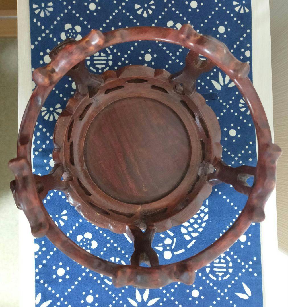 特価セール✨中国伝統工芸美術　唐木　透彫捻リ図　五足丸卓　丸中卓花台