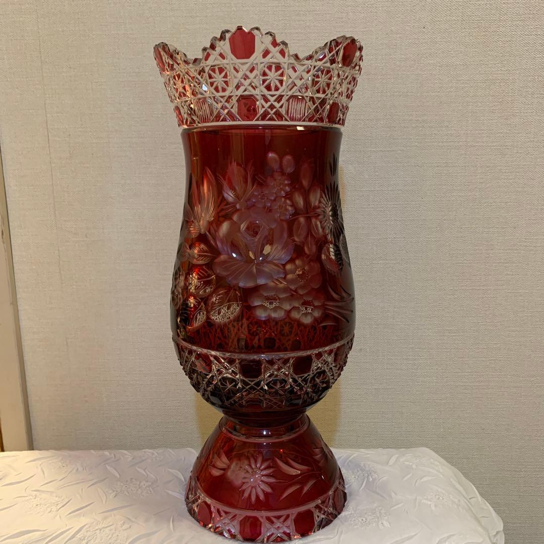 【Meissen】マイセン　クリスタル　赤フラワーベース　花瓶　★難あり！