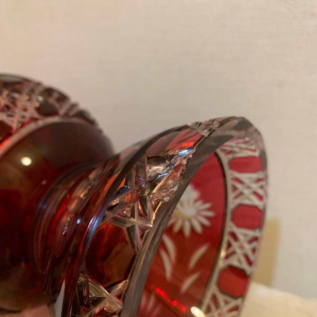 【Meissen】マイセン　クリスタル　赤フラワーベース　花瓶　★難あり！