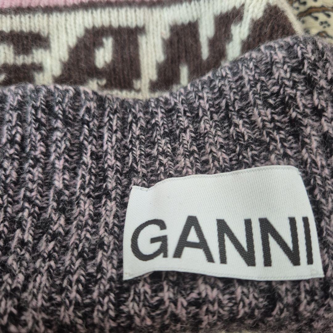 GANNIガニーポンポンニット帽　グレーピンクホワイトビーニー帽子ハットキャップ