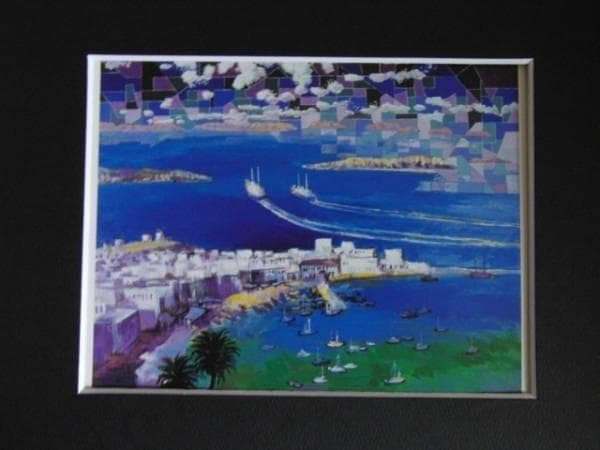 宮崎万平、朝のエーゲ海、希少画集画、新品高級額、額装付、状態良好