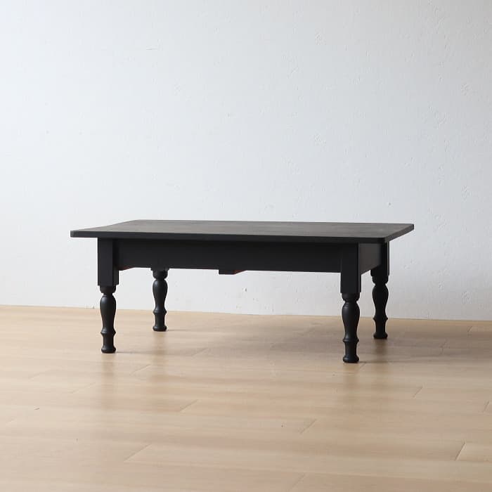 アンティーク ロクロ脚 引き出し付き ブラック 無垢材 文机 古家具 黒色