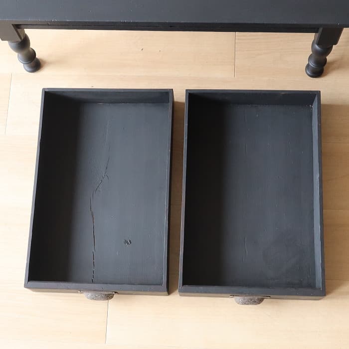 アンティーク ロクロ脚 引き出し付き ブラック 無垢材 文机 古家具 黒色