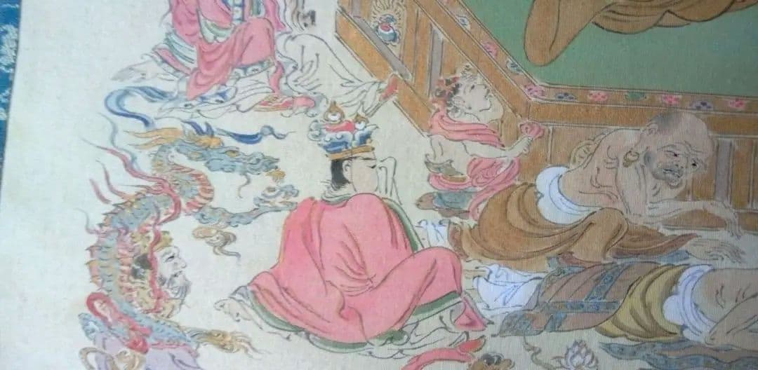 掛け軸、釈迦涅槃図、本物宇喜田(浮田）一惠(1795～1859）画、絹本