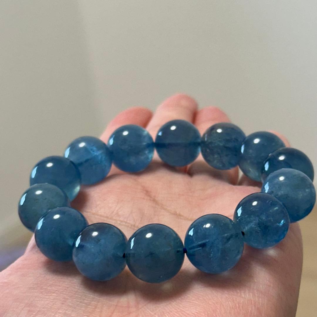 【高品質】上質 デビル アクアマリン 14mm ブレスレット 天然石 希少 水色