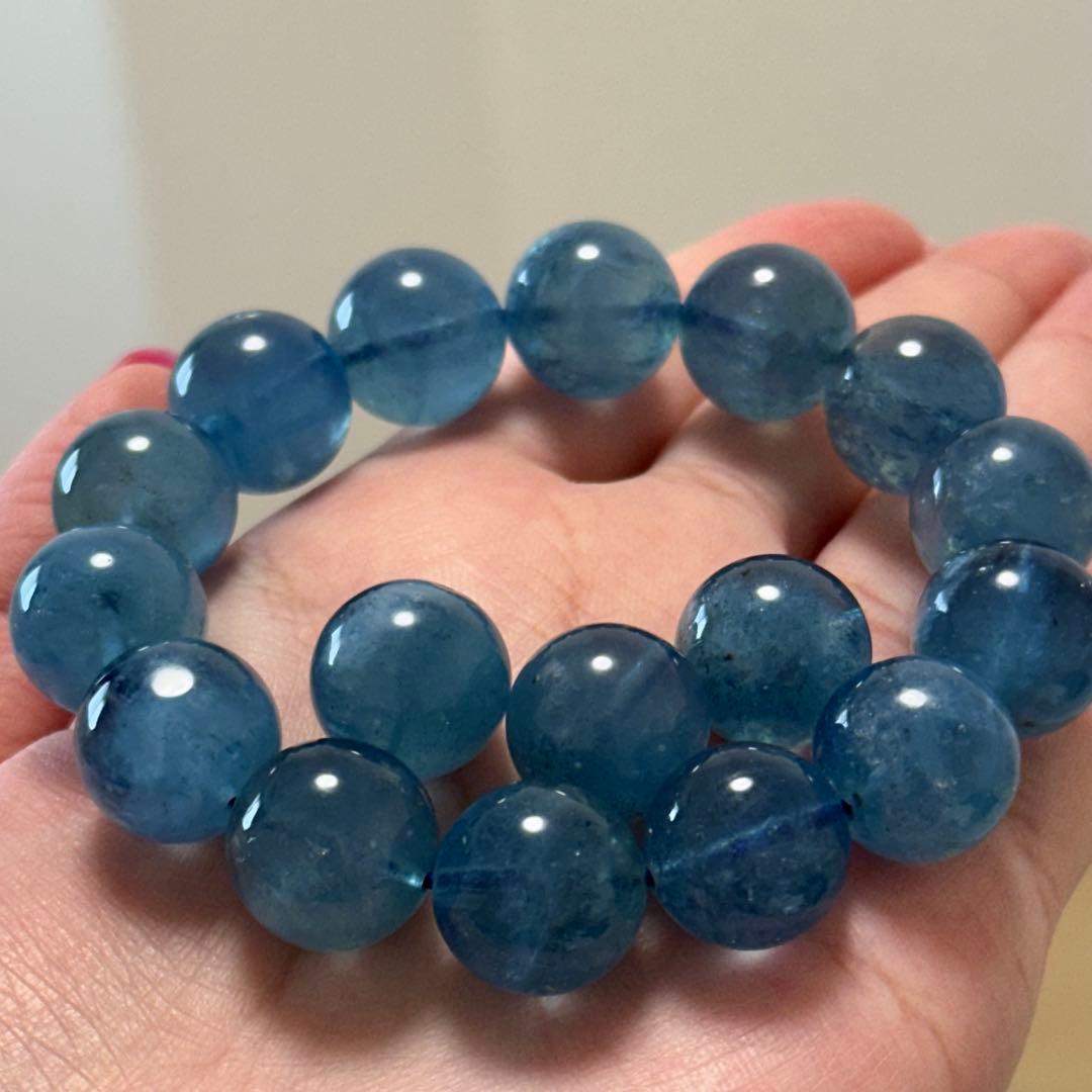 【高品質】上質 デビル アクアマリン 14mm ブレスレット 天然石 希少 水色