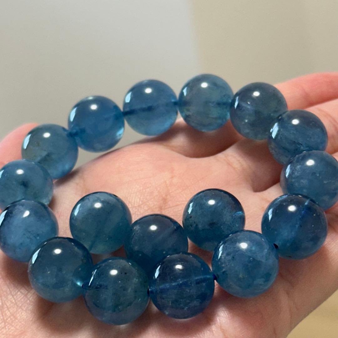 【高品質】上質 デビル アクアマリン 14mm ブレスレット 天然石 希少 水色