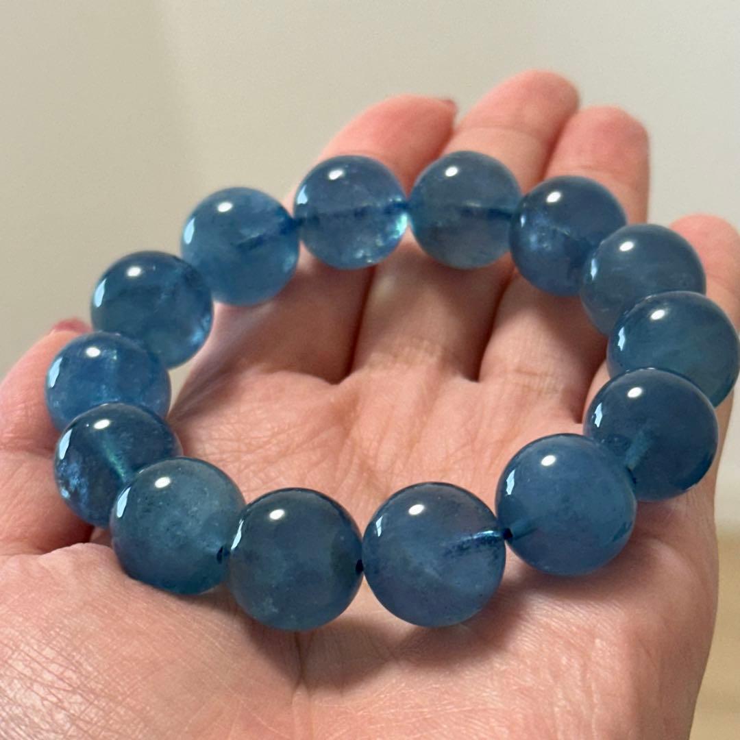 【高品質】上質 デビル アクアマリン 14mm ブレスレット 天然石 希少 水色