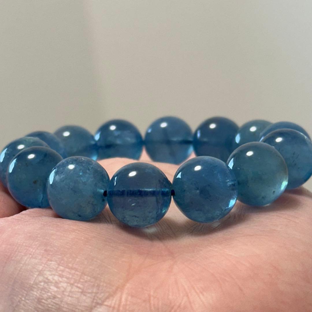 【高品質】上質 デビル アクアマリン 14mm ブレスレット 天然石 希少 水色