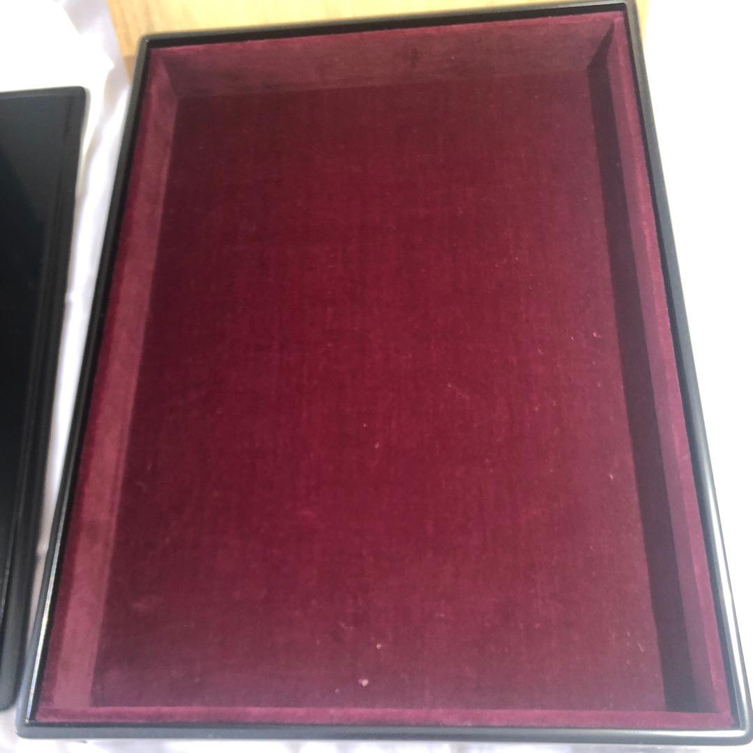 《輪島塗》黒色漆器 文箱 金松模様 木箱付き　福久勝利作