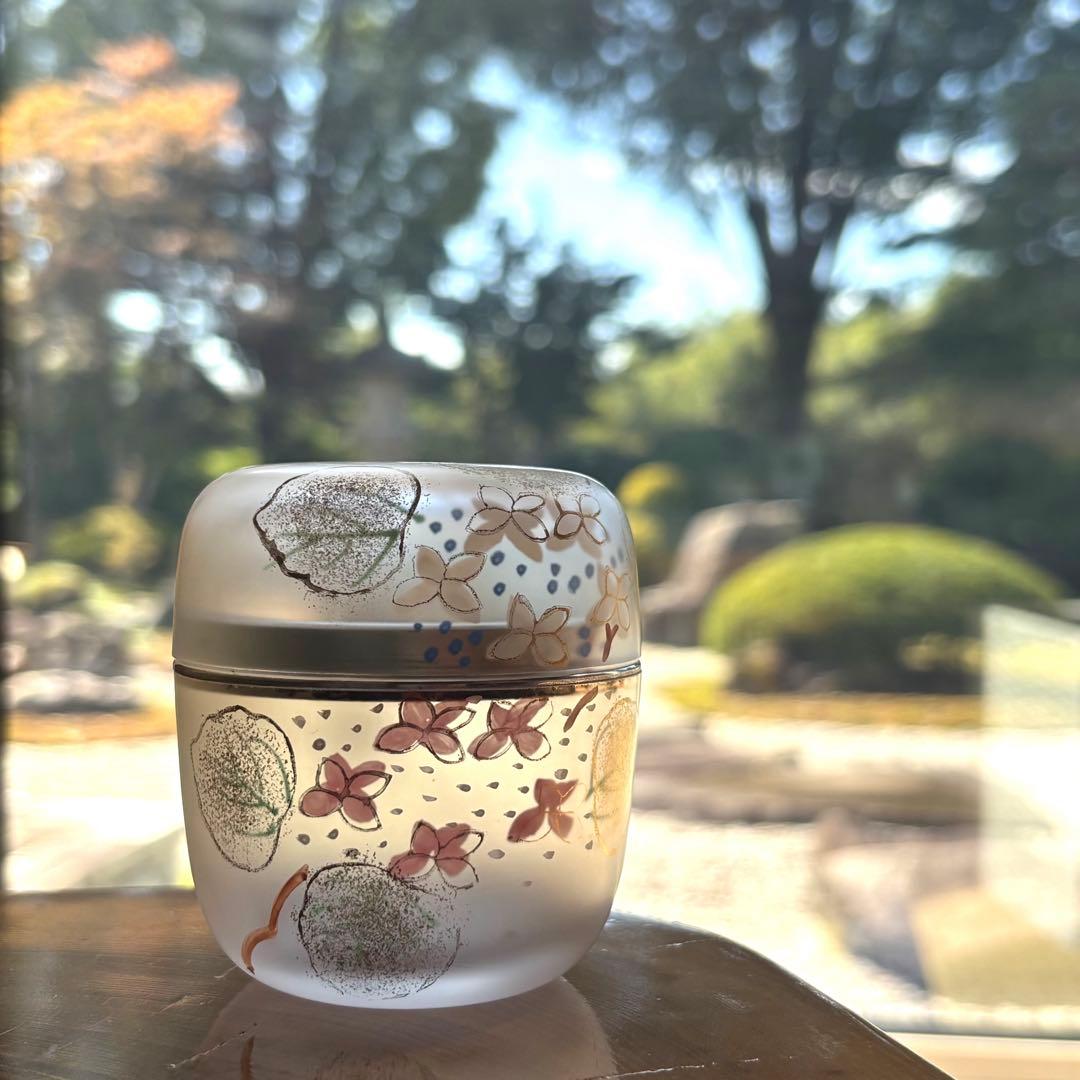 義山 硝子 棗 水崎長寿 紫陽花 共箱 茶道具