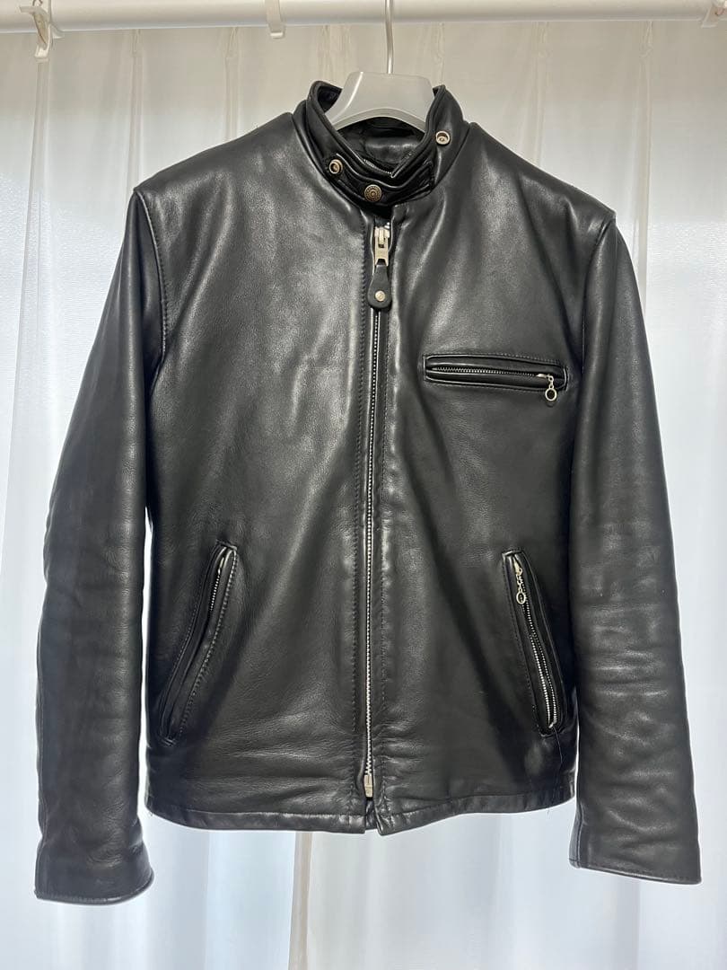 Schott ブラック レザー シングルライダース 38