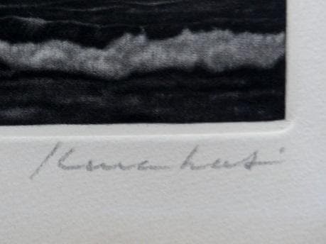 作者不詳サインKurihasiと版画下に記入　タイトル「海辺の紙風船」