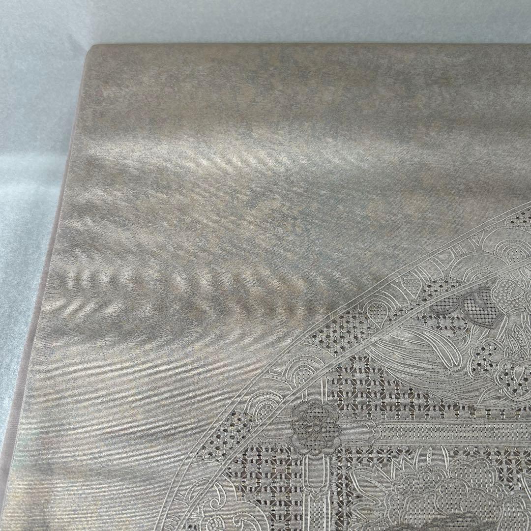 シルバー 花柄刺繍 六通袋帯1222