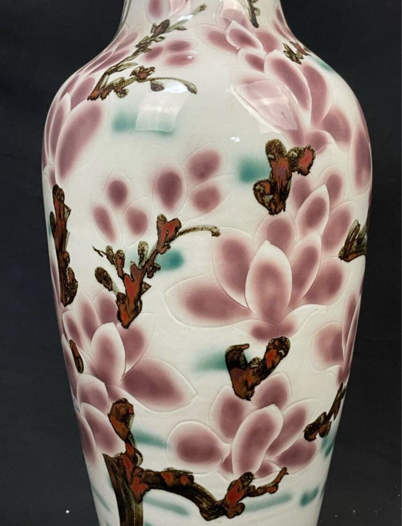 中国美術 特大花瓶 高さ約98cm 飾り壺 置大型インテリア 花柄 大壺