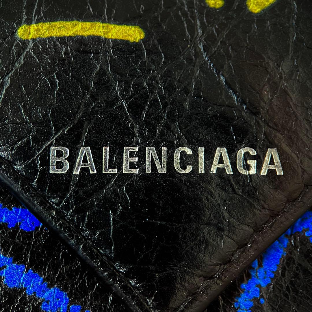 美品 バレンシアガ ペーパー ミニウォレット グラフィティ ブラック 財布