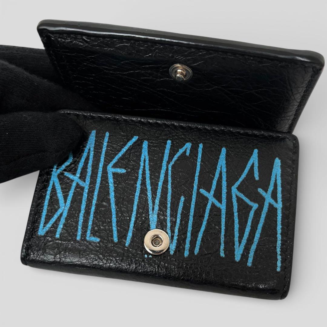 美品 バレンシアガ ペーパー ミニウォレット グラフィティ ブラック 財布