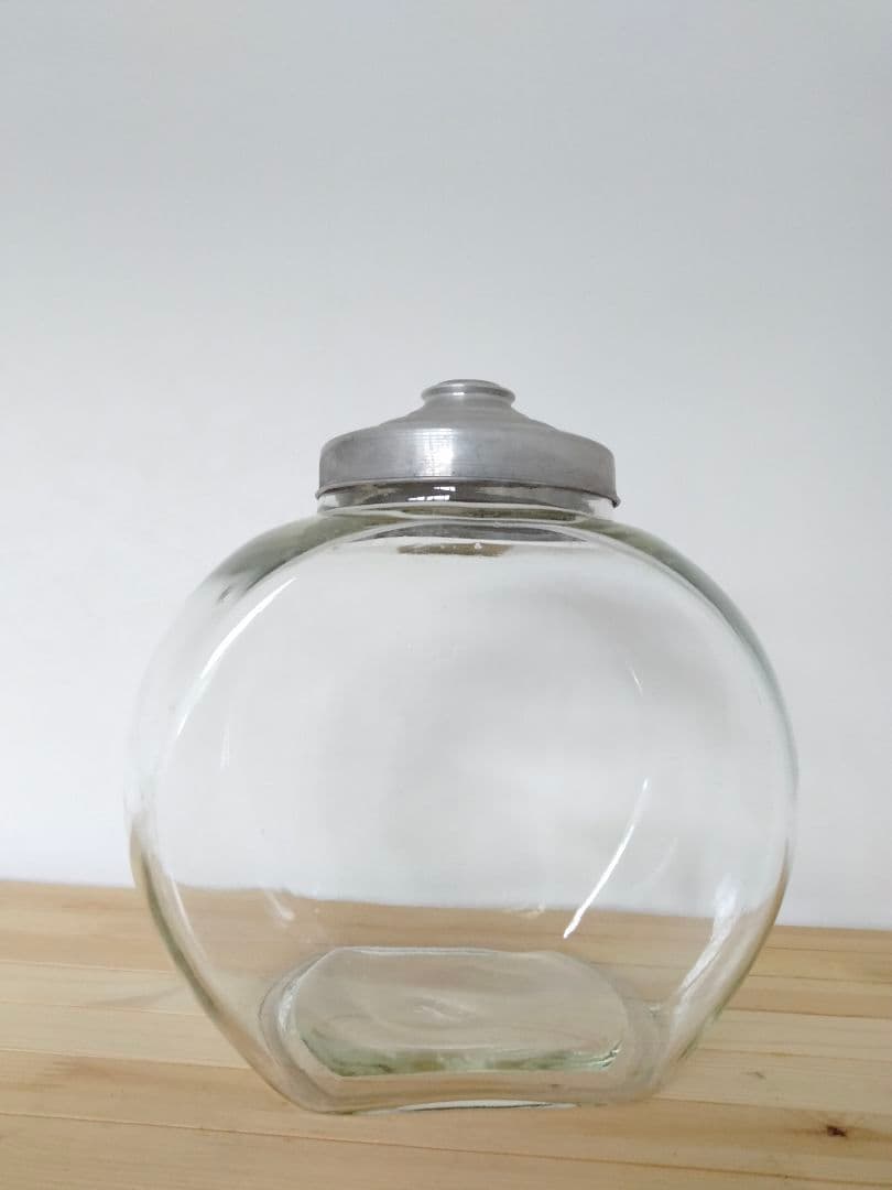 ガラス瓶　昭和レトロ キャンディポット ブリキ蓋付き　駄菓子　猫瓶　 昭和初期