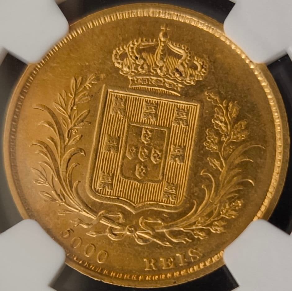 1862年 ポルトガル 5000レイス NGC AU58 ルイス1世