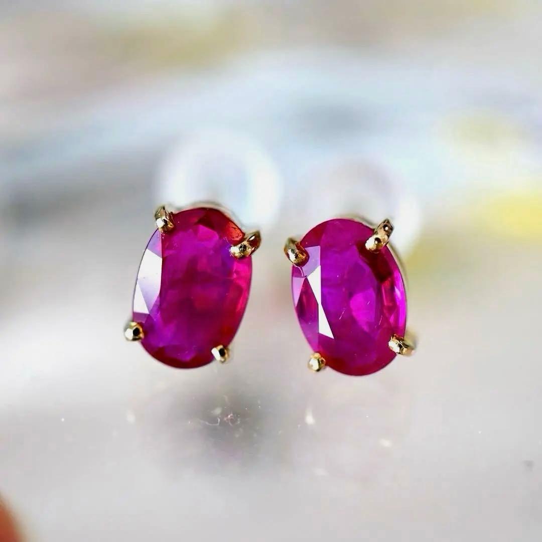 年末セール【新品】 天然 ルビー k10 スタッドピアス 計0.9ct 鑑別付
