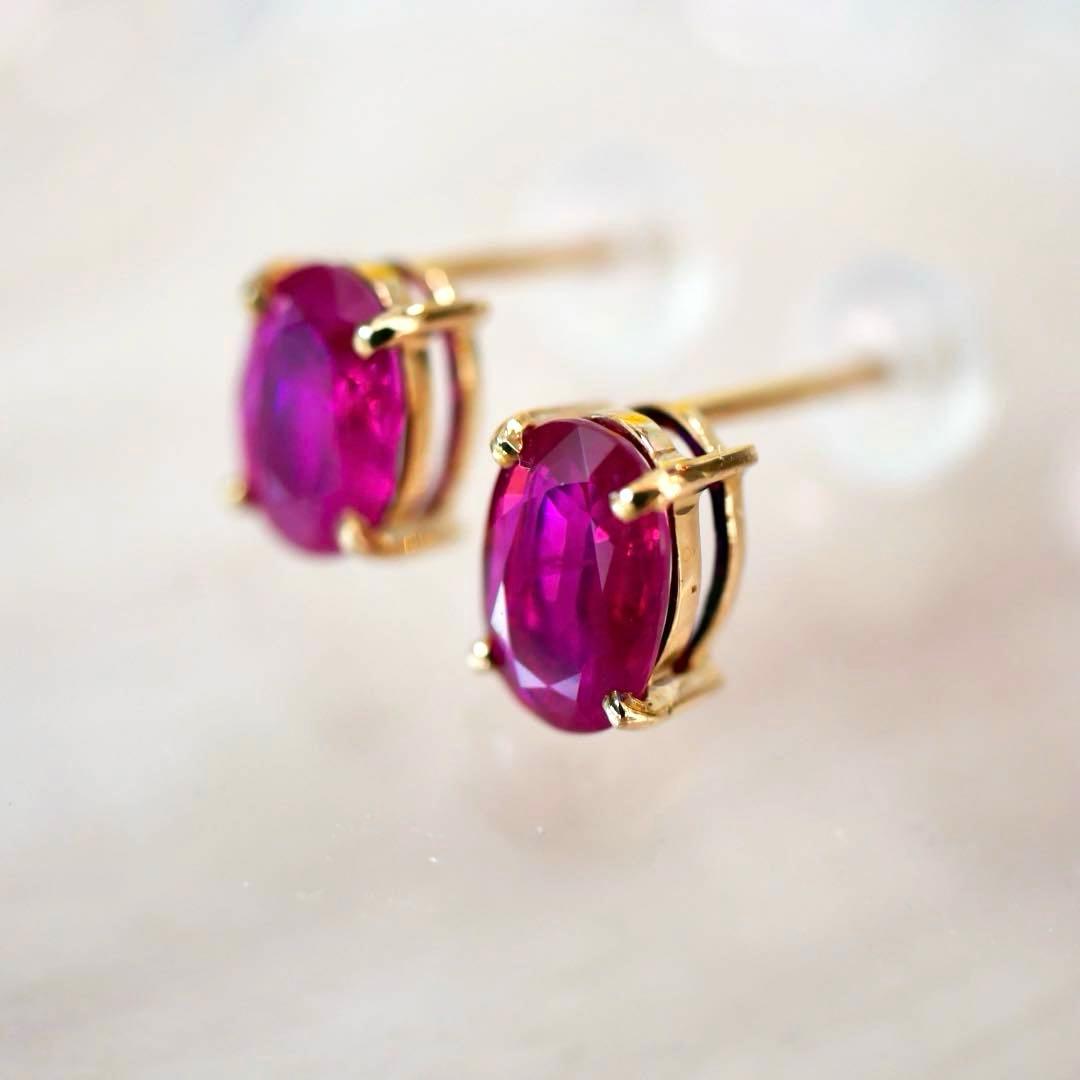 年末セール【新品】 天然 ルビー k10 スタッドピアス 計0.9ct 鑑別付
