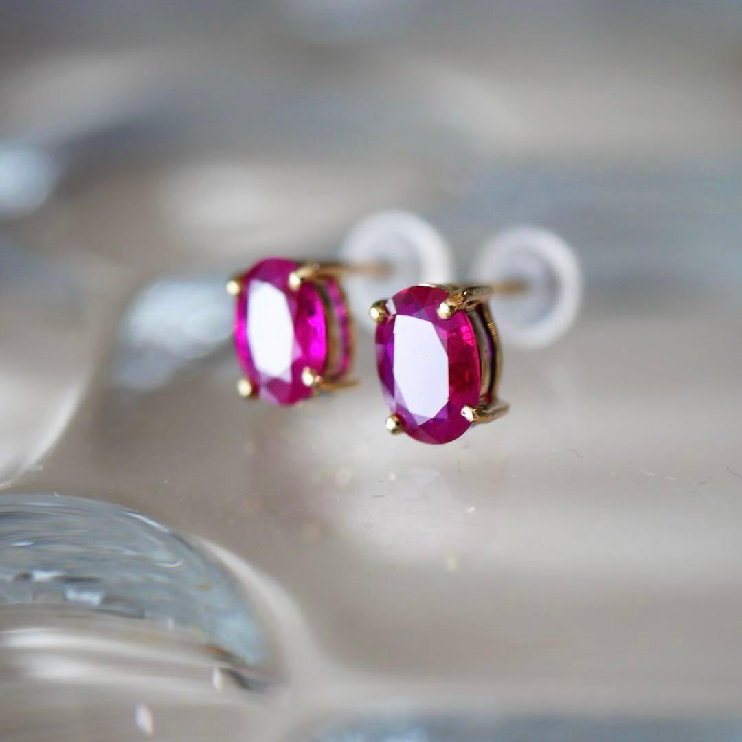 年末セール【新品】 天然 ルビー k10 スタッドピアス 計0.9ct 鑑別付