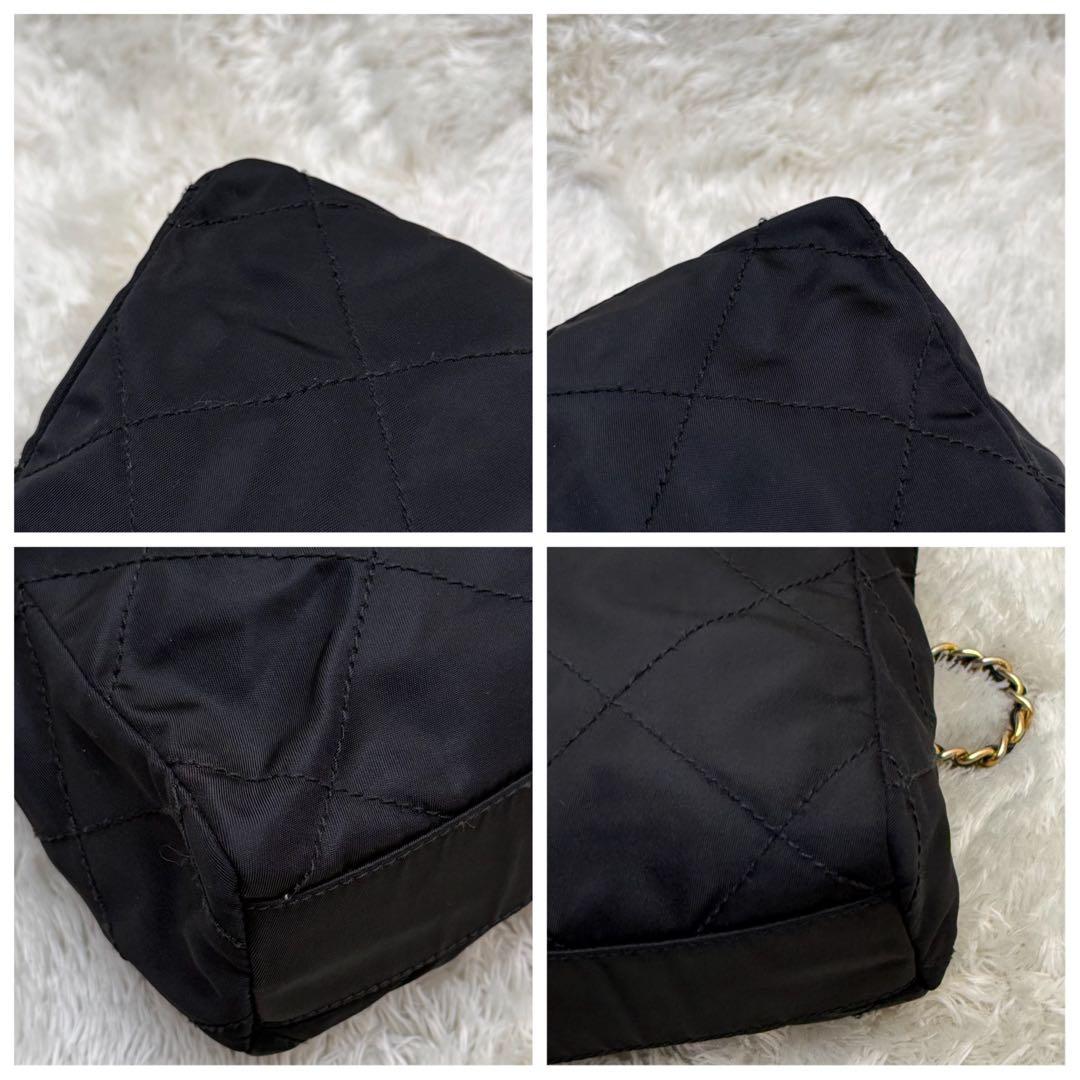 PRADAプラダ チェーンショルダーバッグ キルティング 三角ロゴ ナイロン 黒