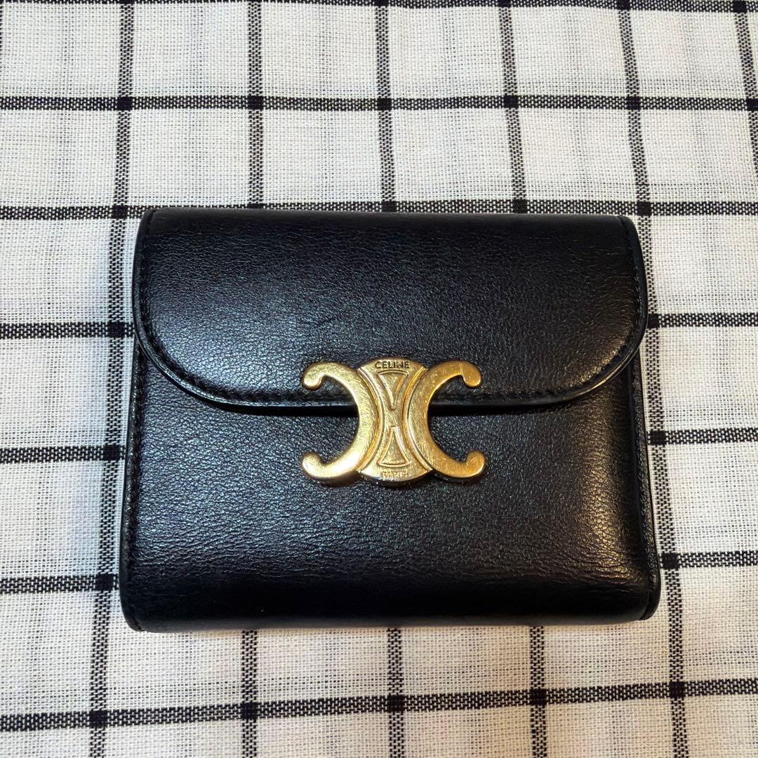 CELINE ブラックレザー 三つ折り財布