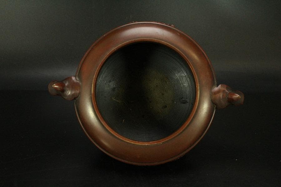 銅 獅子蓋 香炉 在銘 高22cm(LC535)