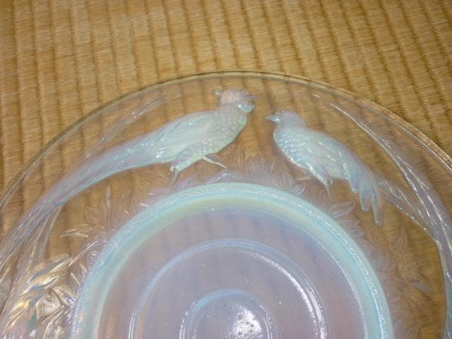 極希少 美品 1920年代 仏製◆サビノ工房作 オパールセントガラス『キジ』大皿