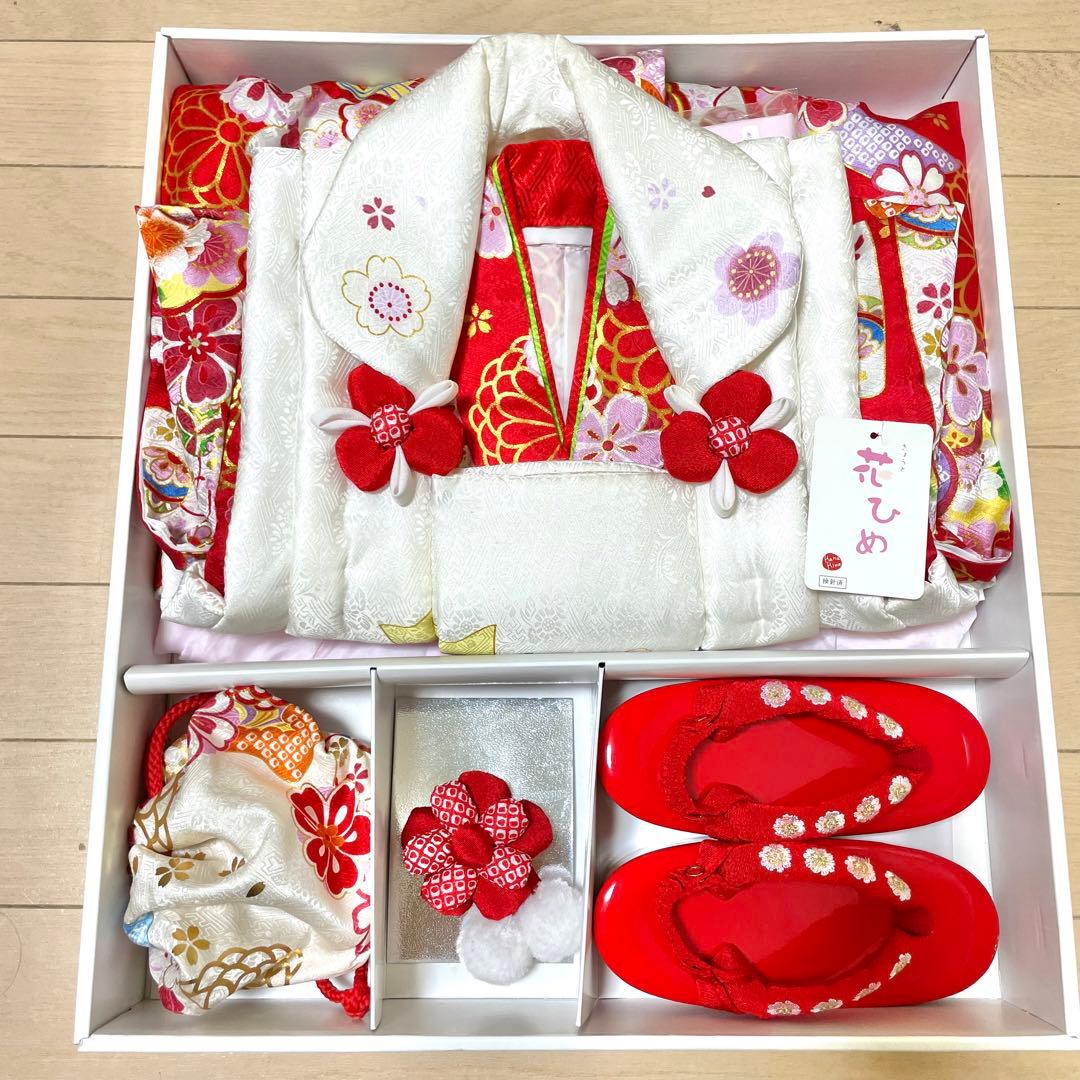 花ひめ 七五三　3歳着物　正絹　赤