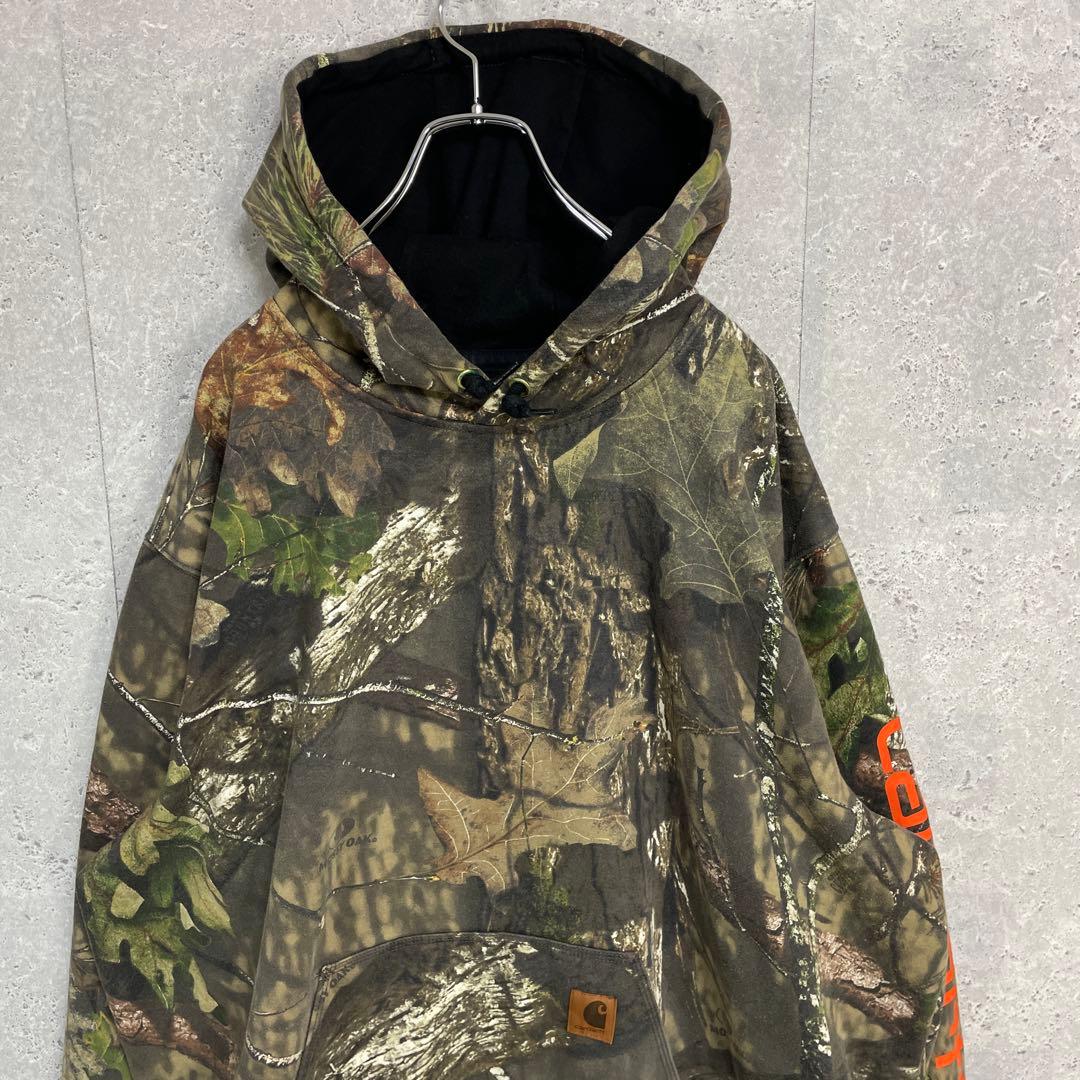 カーハート　リアルツリー　迷彩　スウェットパーカー　サイドプリント　2XL